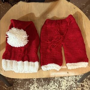 NWOT BABY Infant Newborn Hat Pants Christmas Holiday 2-Piece Outfit Knitted